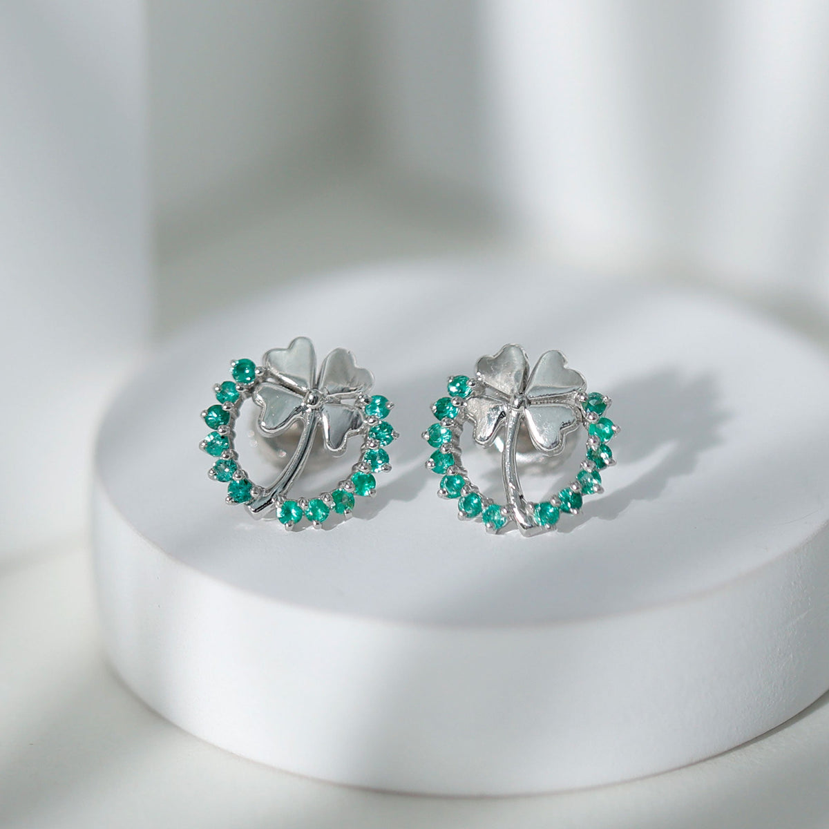 Genuine Emerald Clover Stud Earrings for Women