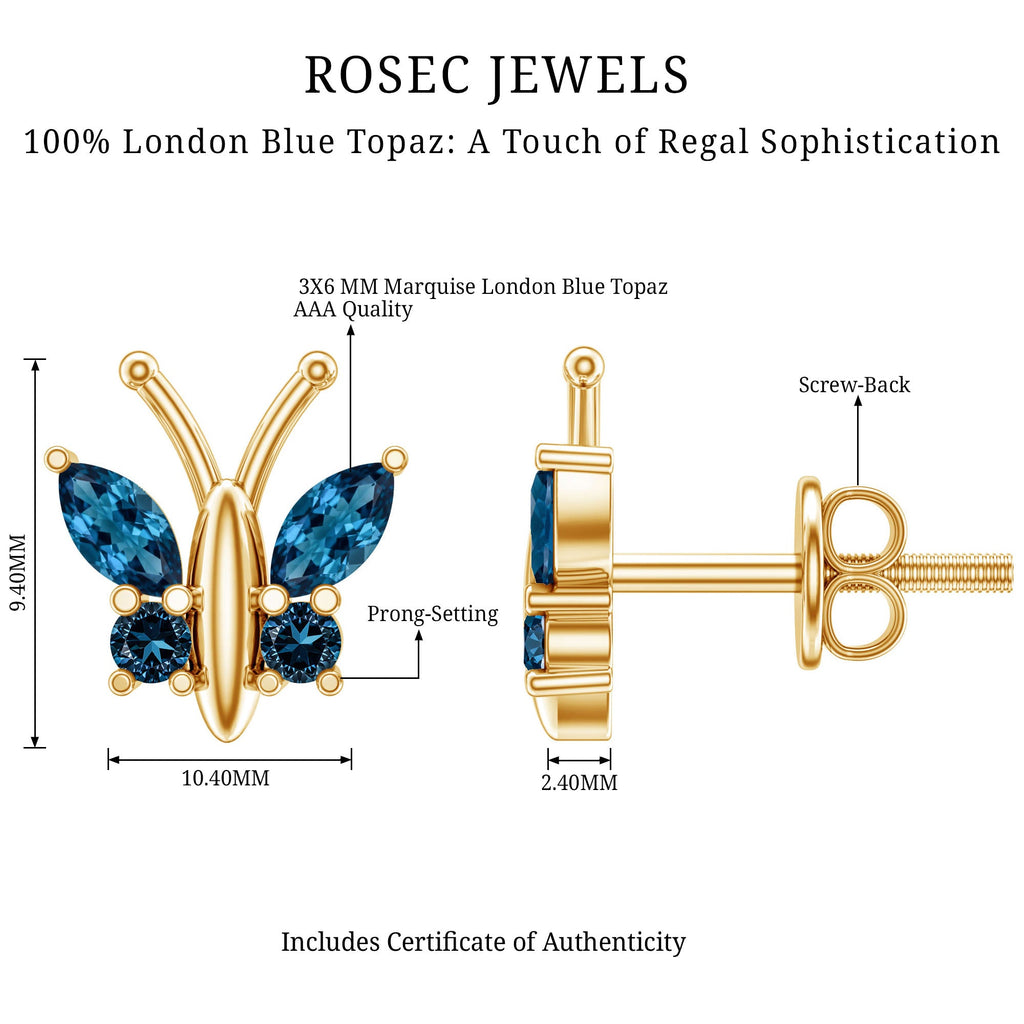 Butterfly Stud Earrings with London Blue Topaz