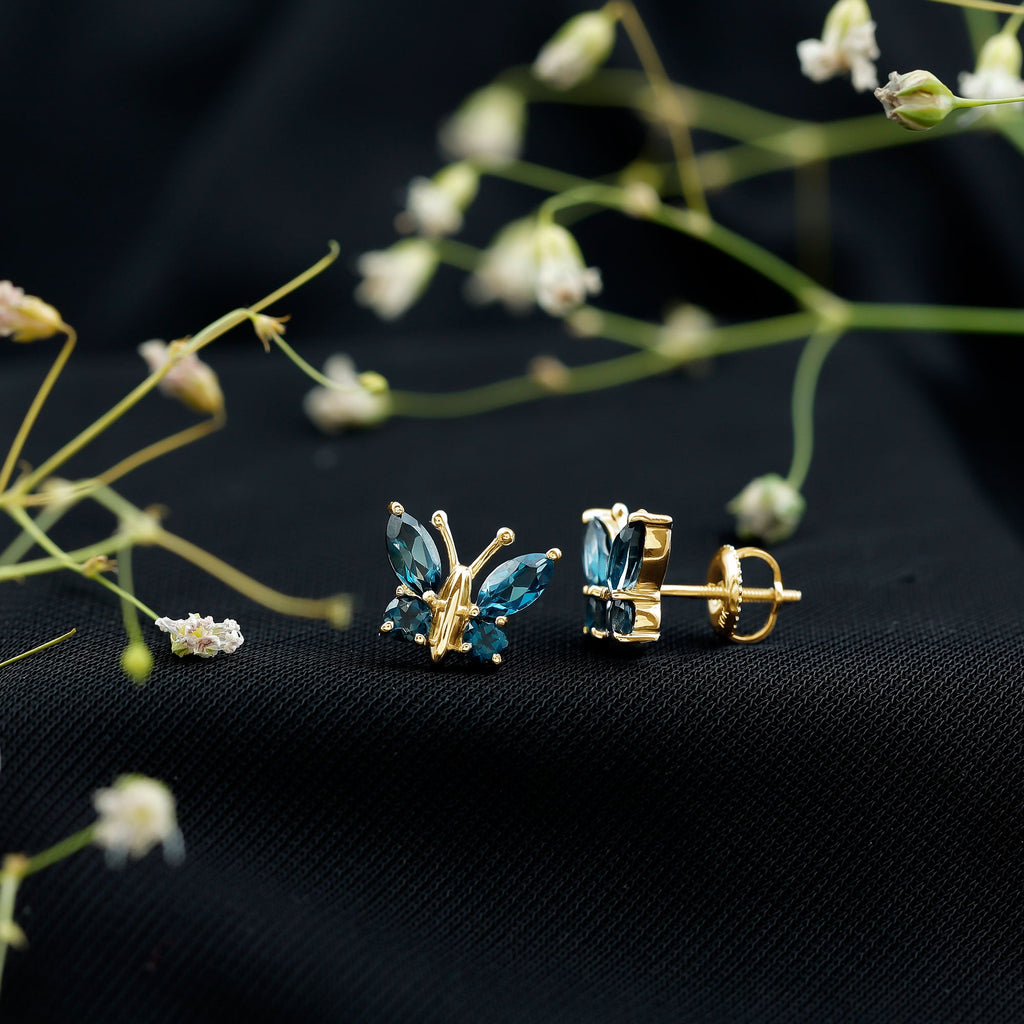 Butterfly Stud Earrings with London Blue Topaz