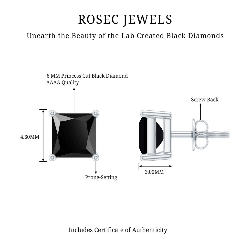Princess Cut Lab Grown Black Diamond Solitaire Stud Earrings