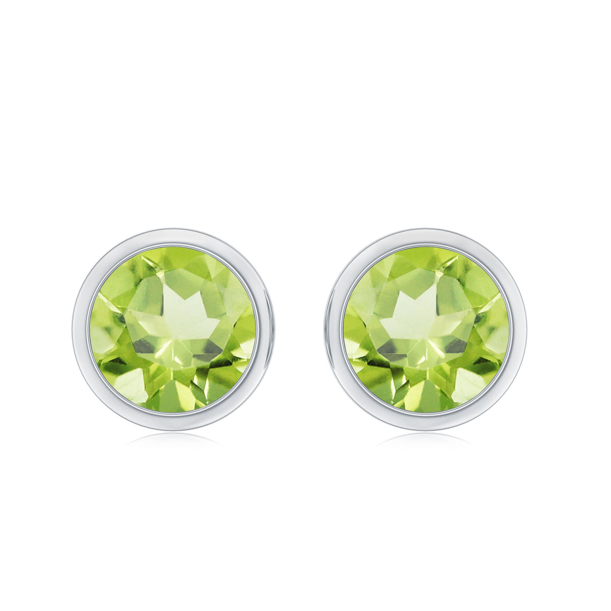 Natural Peridot Solitaire Stud Earrings in Bezel Setting