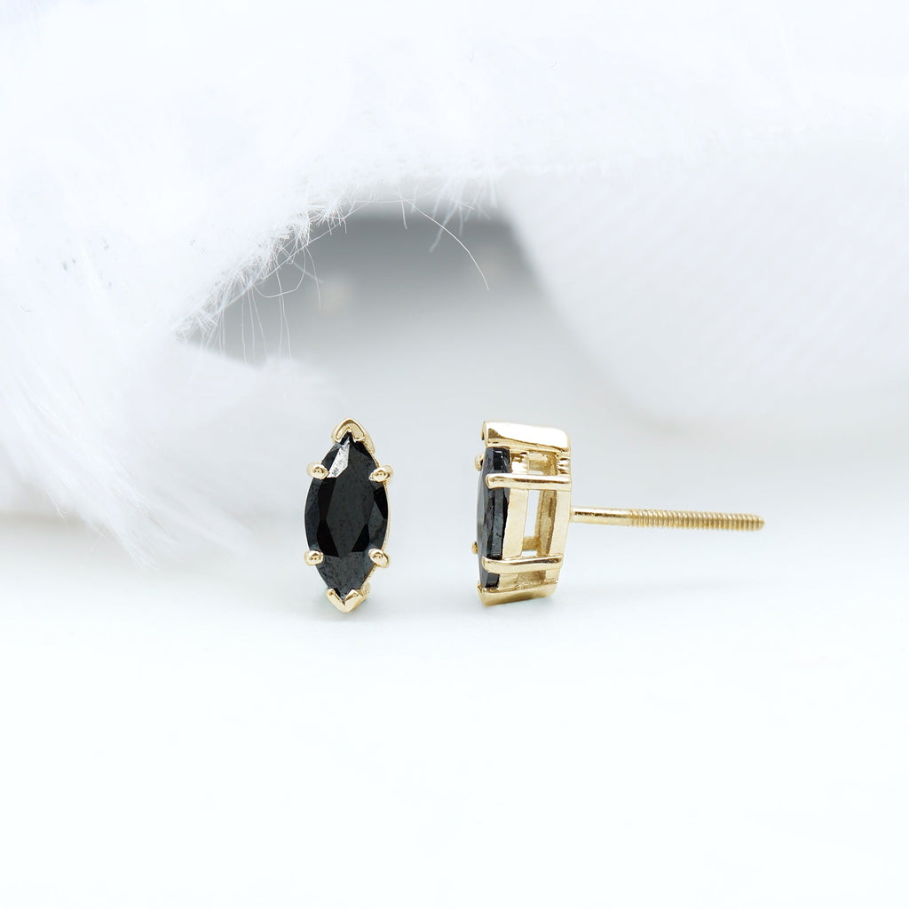 1.68 Carat Marquise Cut Lab Grown Black Diamond Stud Earrings