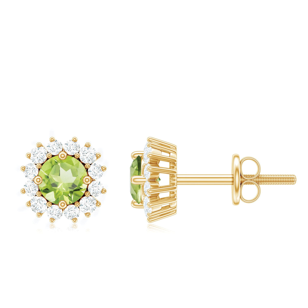Natural 1 Carat Peridot Stud Earrings with Diamond Halo