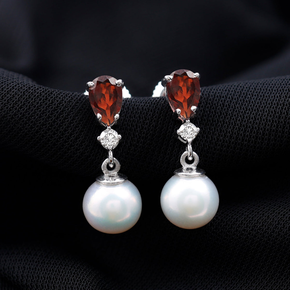 Genuine Freshwater Pearl Drop Earrings with Garnet
