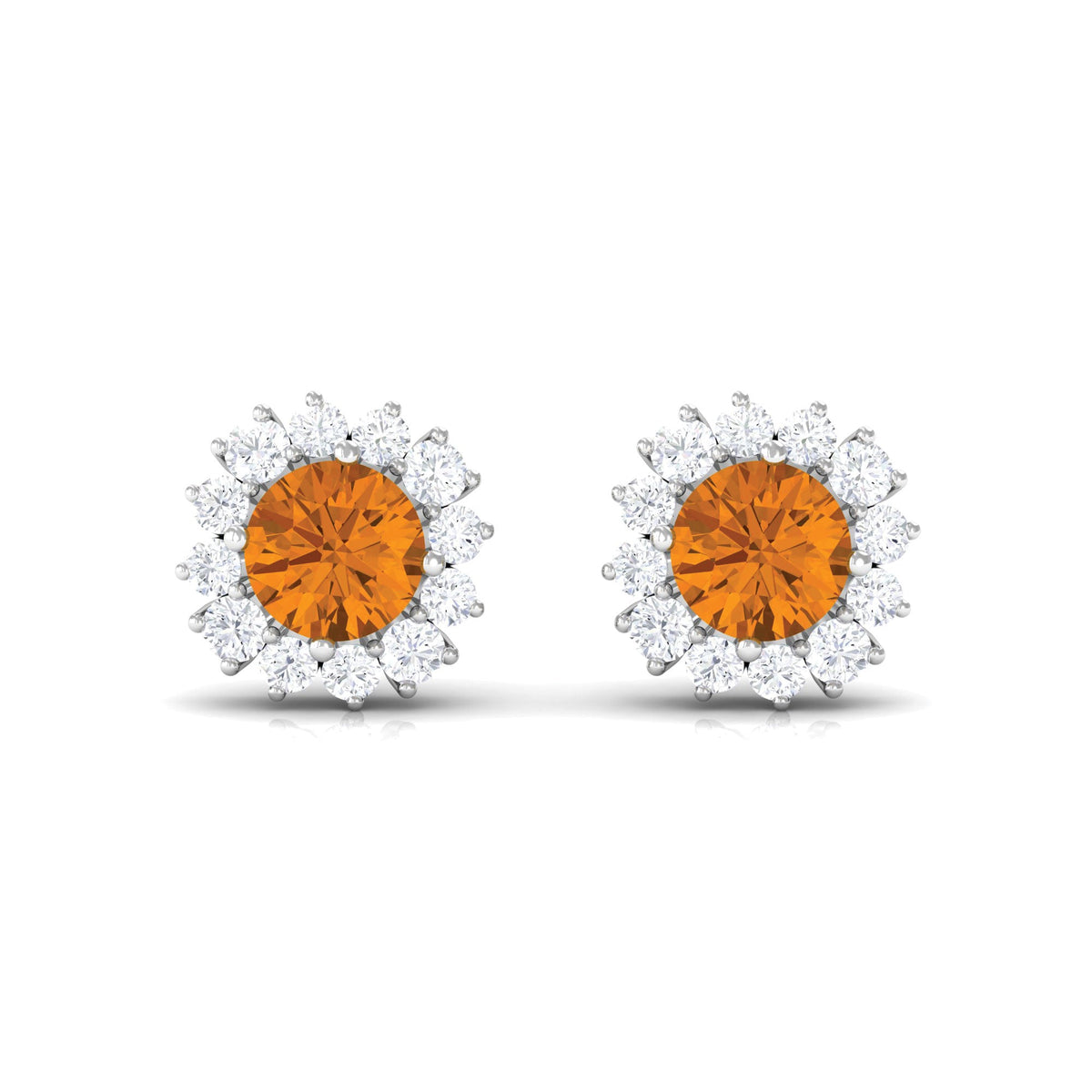 1 Carat Classic Yellow Citrine and Diamond Halo Stud Earrings