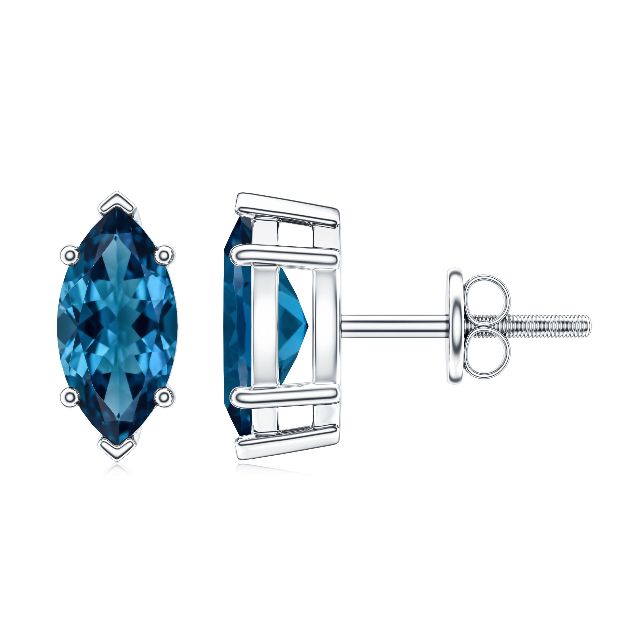 Marquise London Blue Topaz Solitaire Studs in Basket Setting