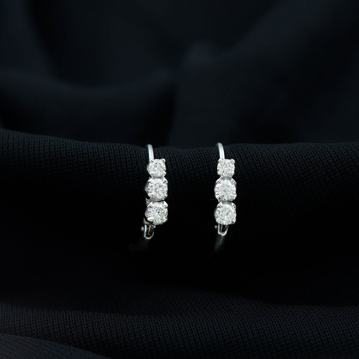 Round Moissanite Three Stone Hoop Earrings with Lever Back