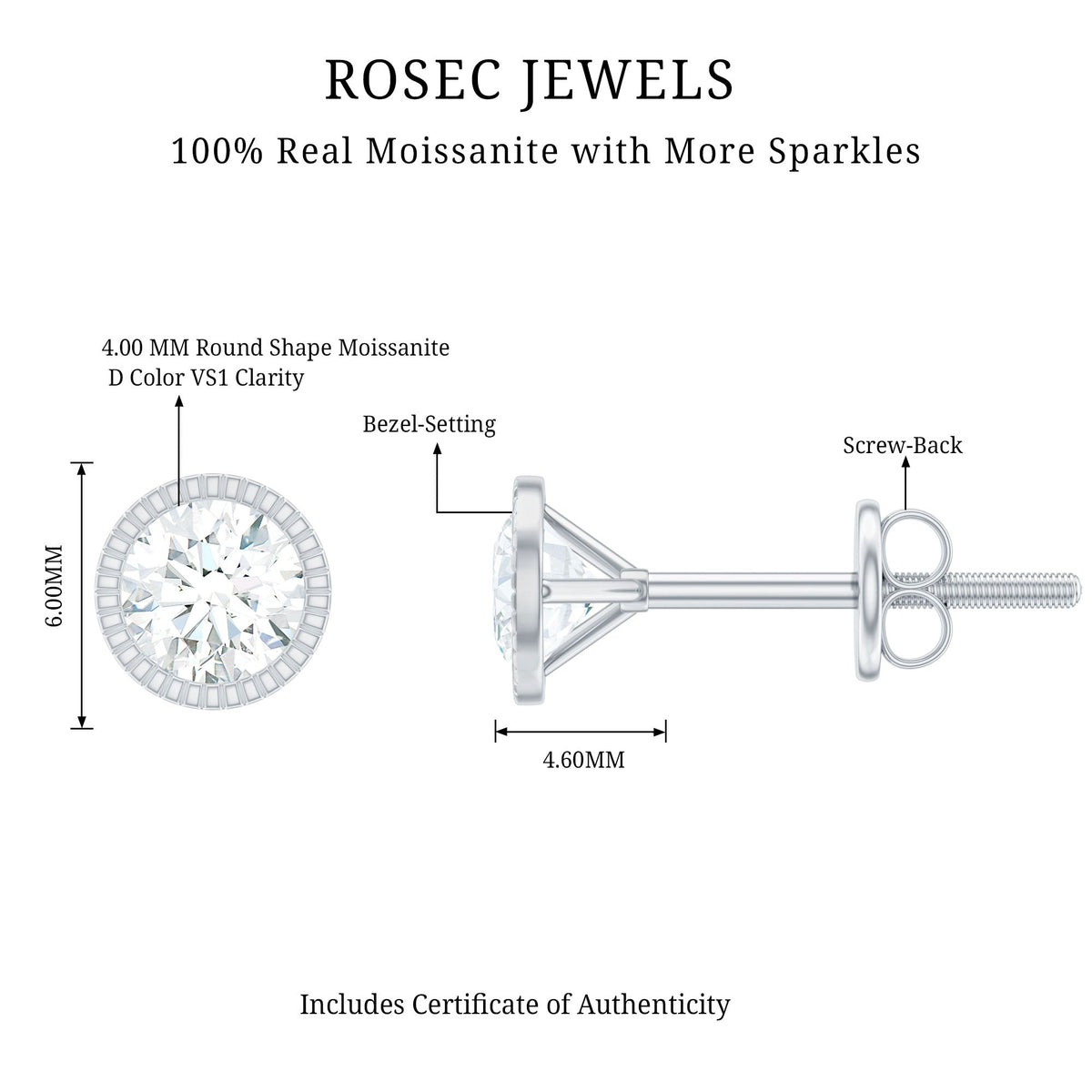 Minimalist Moissanite Stud Earrings in Martini Setting