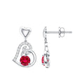 Lab Created Ruby and Diamond Heart Drop Earrings