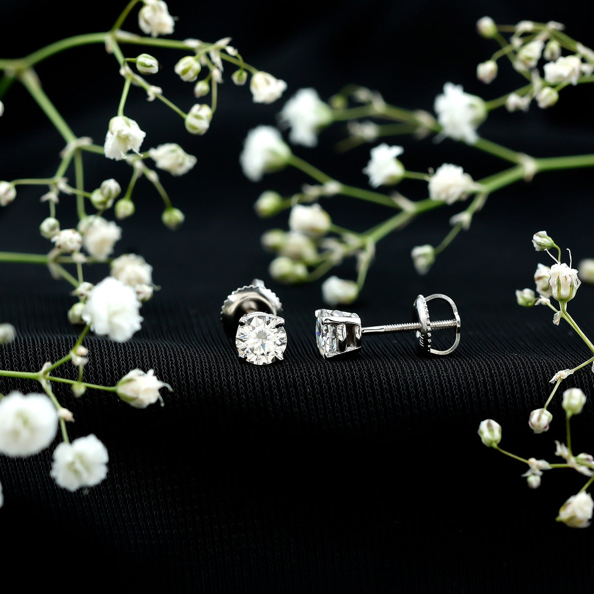 Round Moissanite 1 Carat Stud Earrings with Screw Back