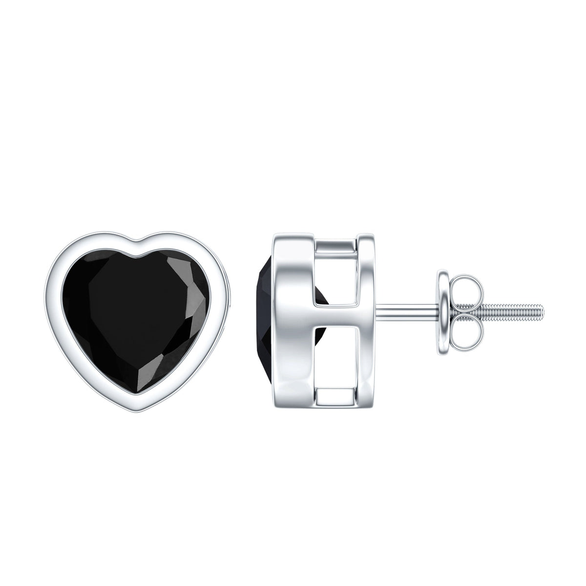 Bezel Set Black Onyx Heart Stud Earring