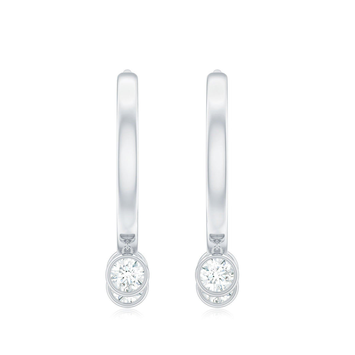 Natural 3 Stone Diamond Drop Hoop Earrings