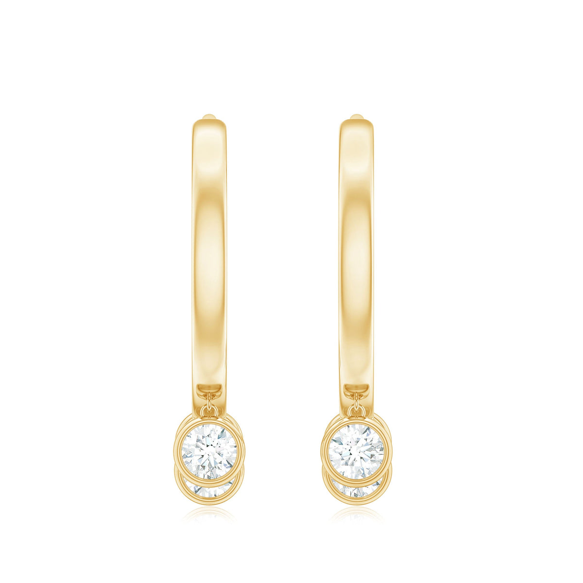 Natural 3 Stone Diamond Drop Hoop Earrings