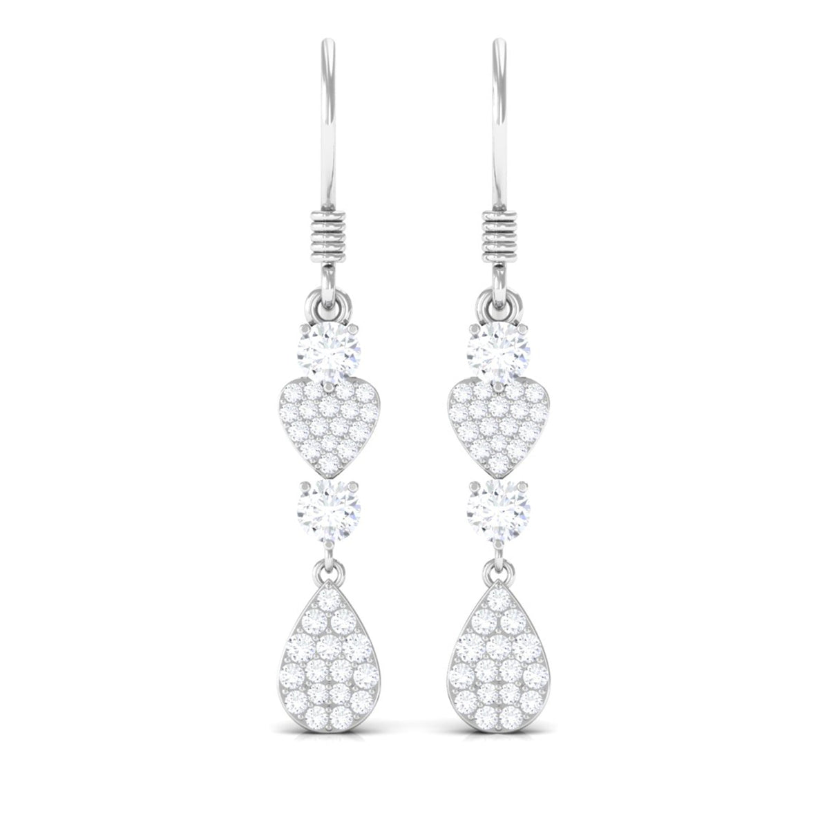 Round Moissanite Heart Dangle Drop Earrings
