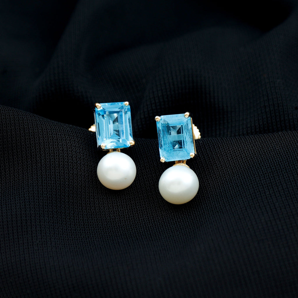 6 Carat Freshwater Pearl and Blue Topaz Drop Earrings