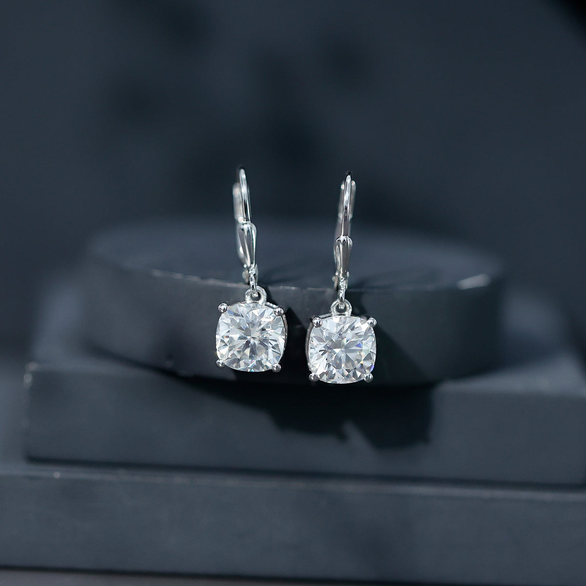 Certified 6 Carat Cushion Cut Moissanite Drop Earrings