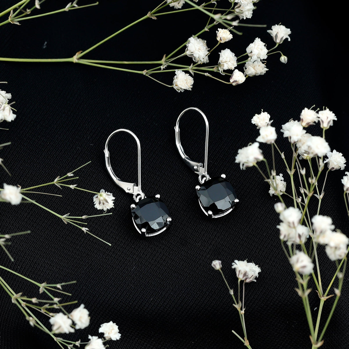 Lab Created Black Diamond Drop Earrings with Lever Back
