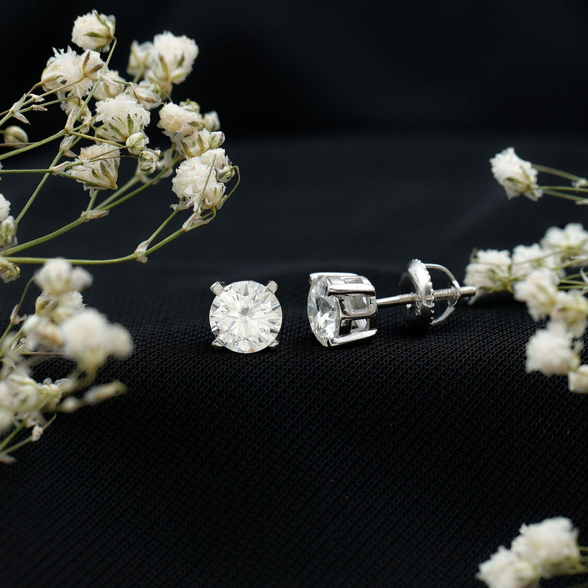 2 Carat Moissanite Solitaire Stud Earrings with Screw Backs