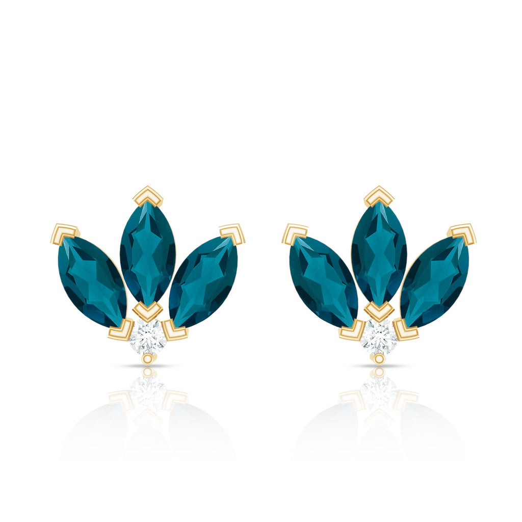 Floral Stud Earrings with London Blue Topaz and Diamond