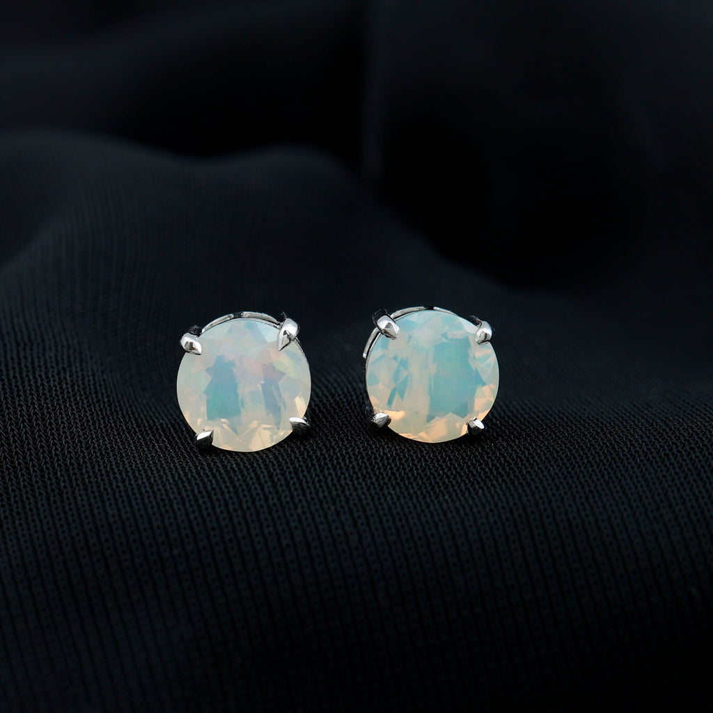 4 Carat Round Cut Ethiopian Opal Solitaire Stud Earrings for Women