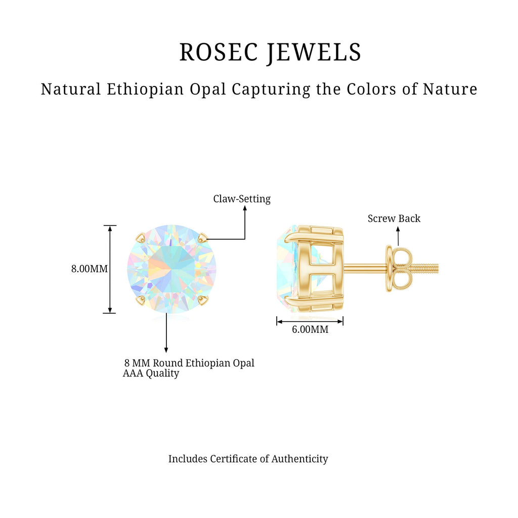 4 Carat Round Cut Ethiopian Opal Solitaire Stud Earrings for Women