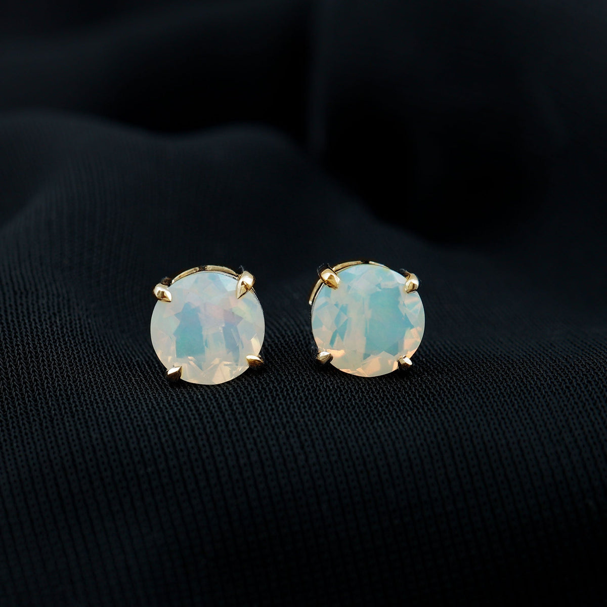 4 Carat Round Cut Ethiopian Opal Solitaire Stud Earrings for Women