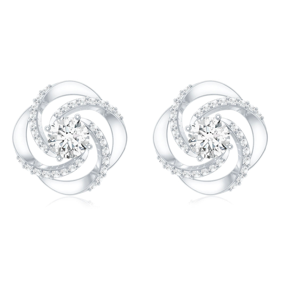 1 CT Round Shape Moissanite Swirl Stud Earrings