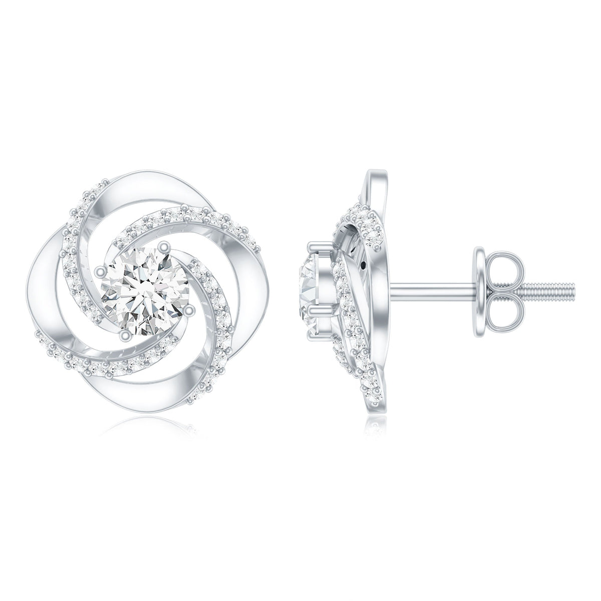 1 CT Round Shape Moissanite Swirl Stud Earrings