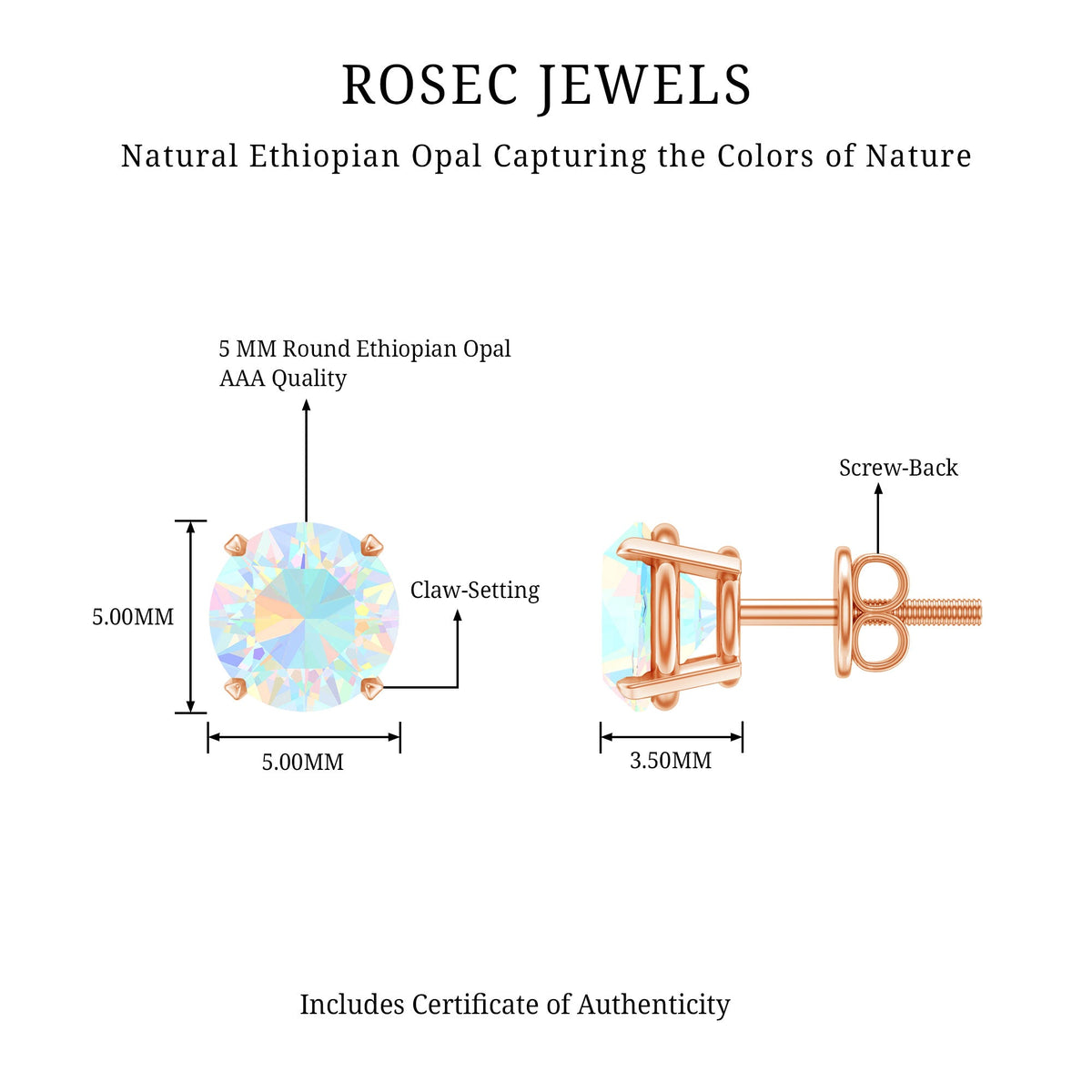 Real Ethiopian Opal Solitaire Stud Earrings