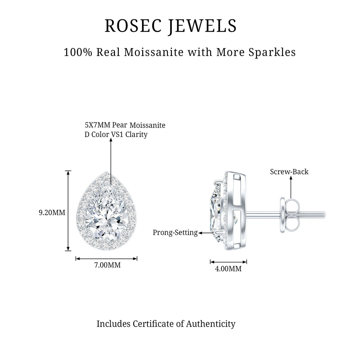 1.5 Carat Classic Moissanite Teardrop Stud Earrings with Halo