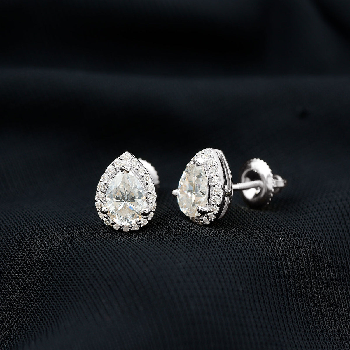 1.5 Carat Classic Moissanite Teardrop Stud Earrings with Halo