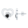 Heart Shape Black Onyx and Diamond Paw Stud Earrings