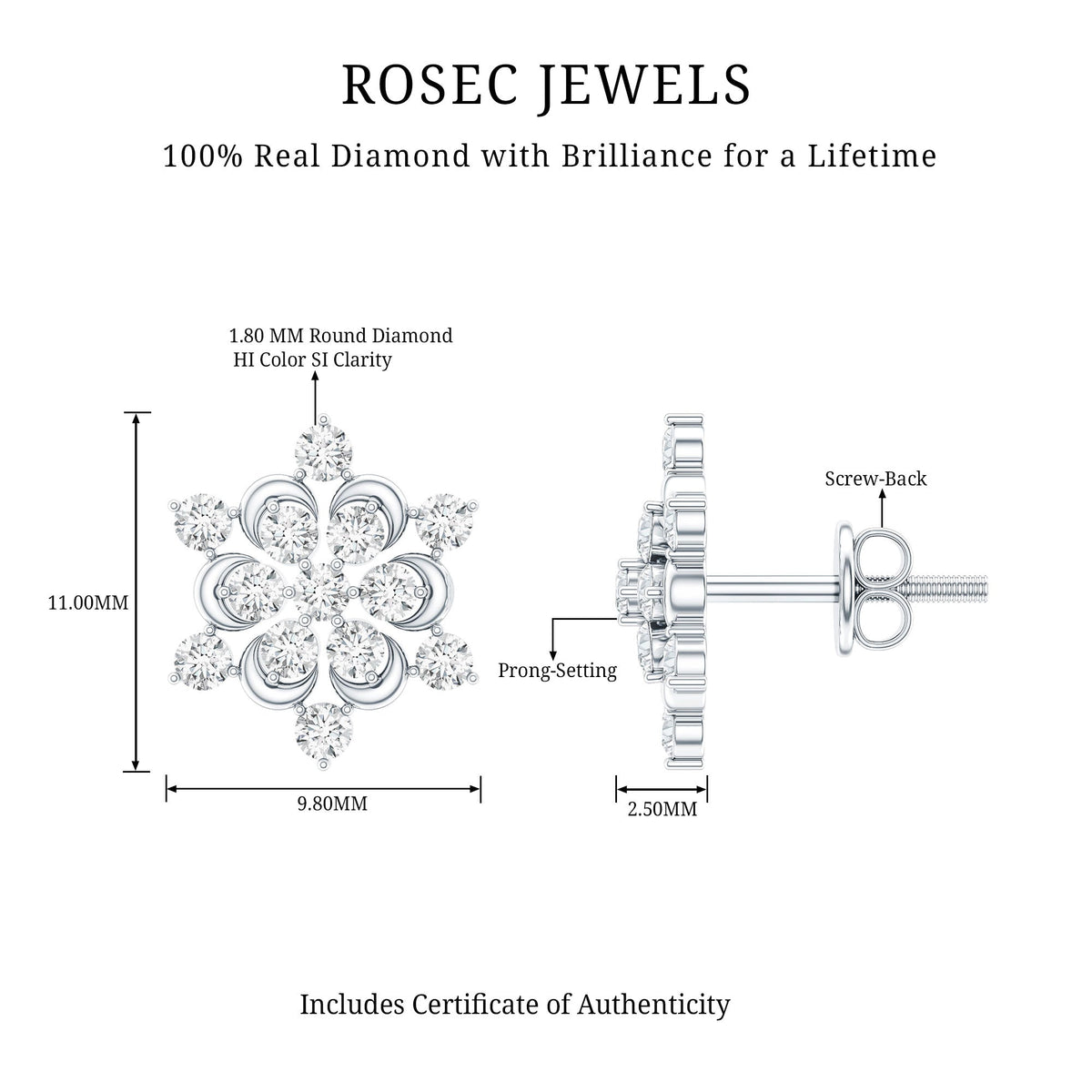 Certified Diamond Snowflake Stud Earrings