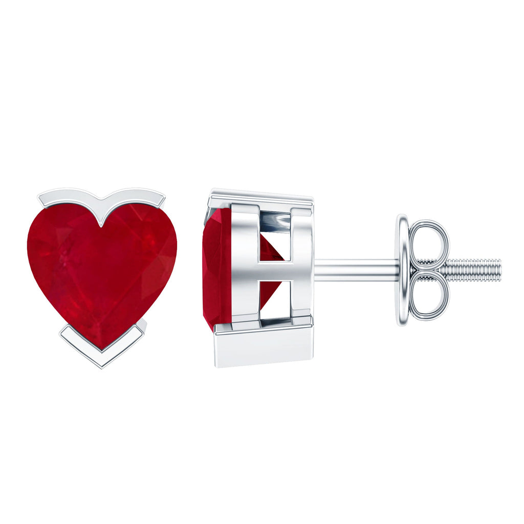 1.3 CT Heart Shape Ruby Solitaire Stud Earrings