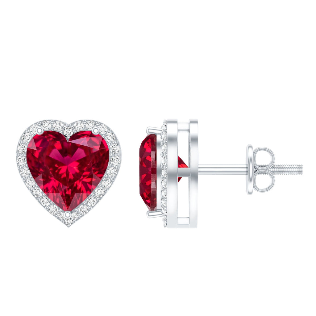 Heart Shape Lab Grown Ruby Stud Earrings For Her