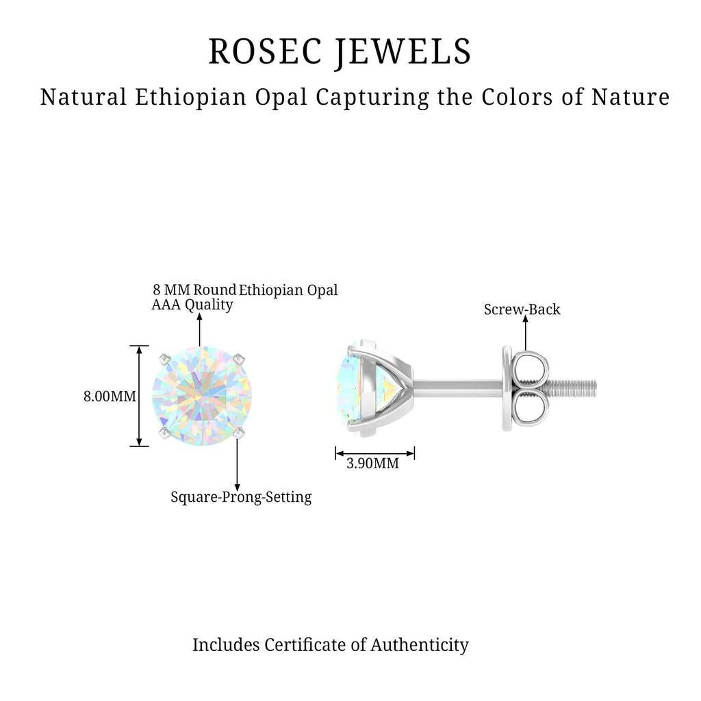 4 Carat Round Cut Ethiopian Opal Solitaire Stud Earrings