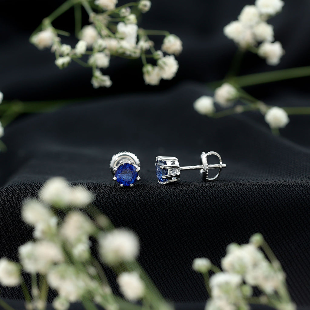 Natural 1.9 Carat Blue Sapphire Solitaire Stud Earrings
