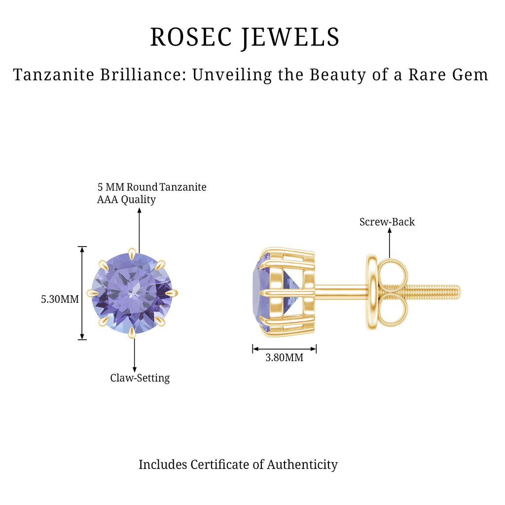 1 Carat Natural Tanzanite Round Stud Earrings for Women