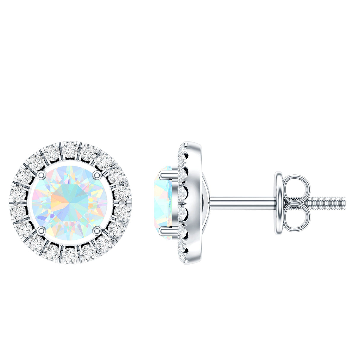 Round Ethiopian Opal and Diamond Halo Stud Earrings