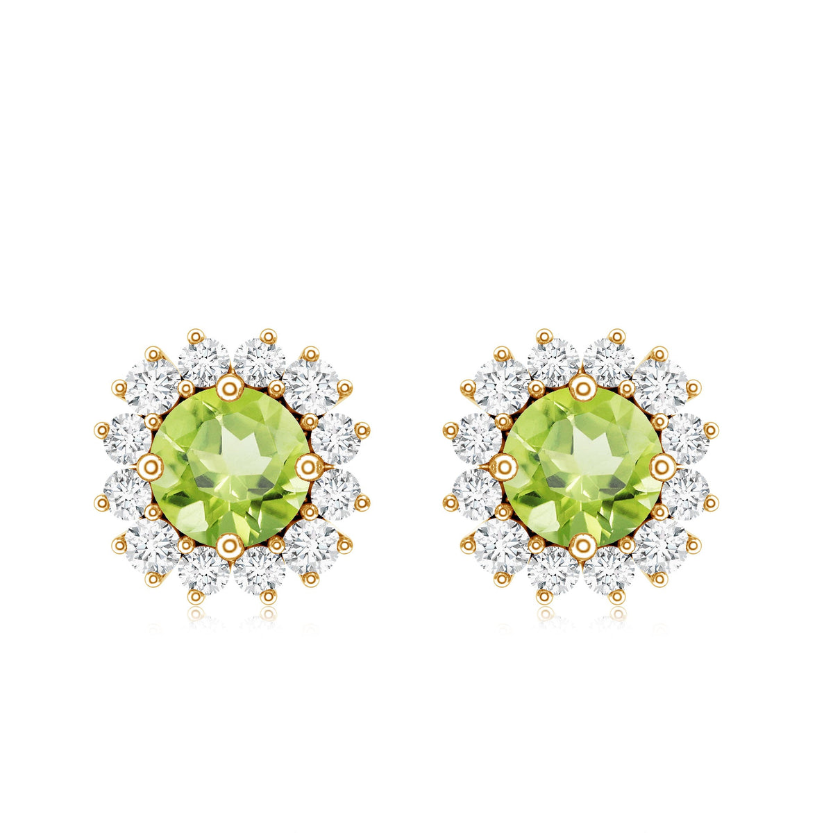 Natural 1 Carat Peridot Earrings with Diamond Halo for Women