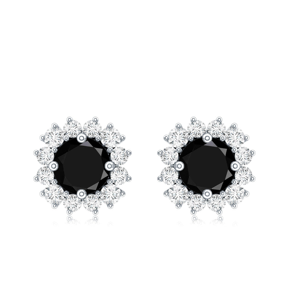 Natural Black Spinel Diamond Stud Earrings with Screw Back
