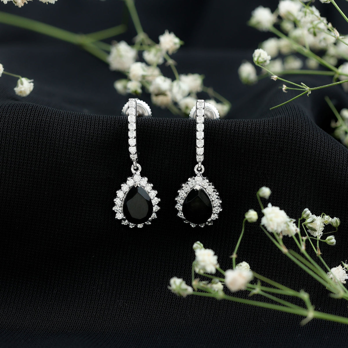 Lab Created Black Diamond Teardrop Hoop Earrings