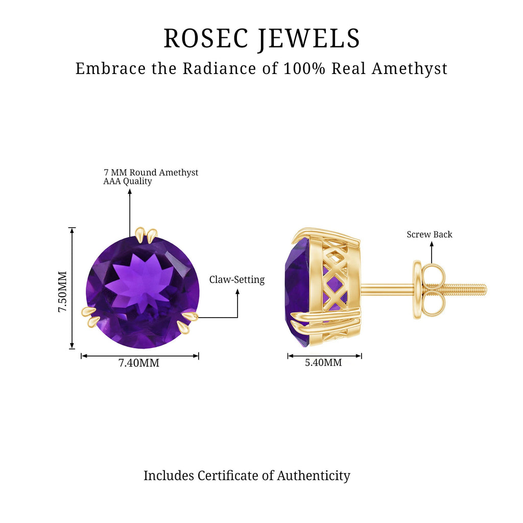 Natural 2.4 Carat Solitaire Amethyst Stud Earrings with Certificate