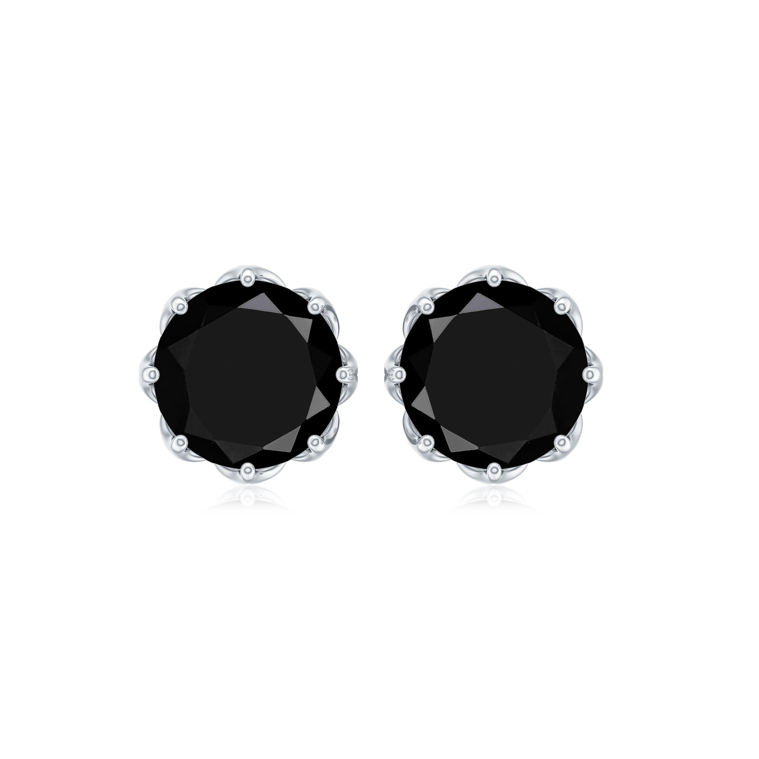 Genuine 3 Carat Black Spinel Stud Earrings with Screw Back
