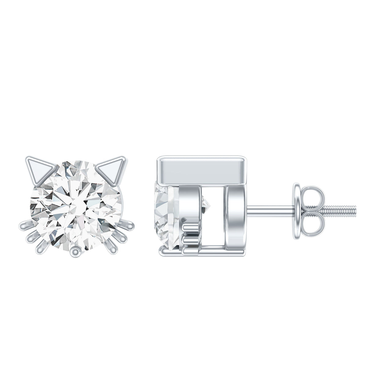 Dainty Round Shape Moissanite Cat Stud Earrings