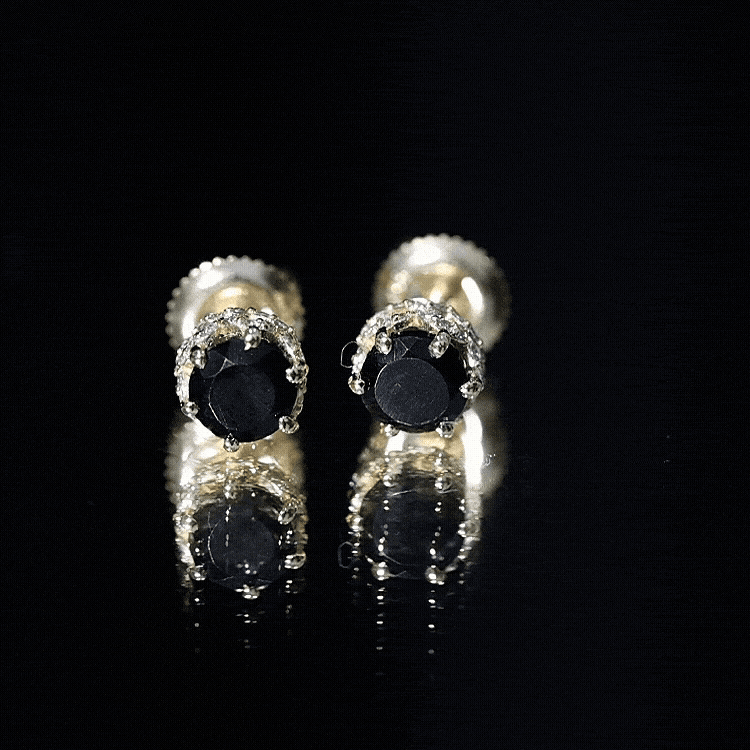 0.9 Carat Black Spinel Stud Earrings with Diamond Accent