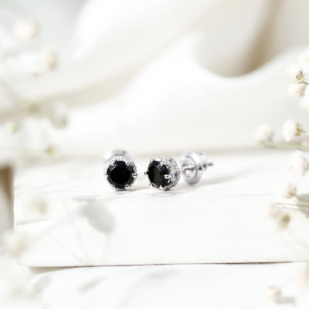 Black Onyx Wedding Stud Earrings with Diamonds
