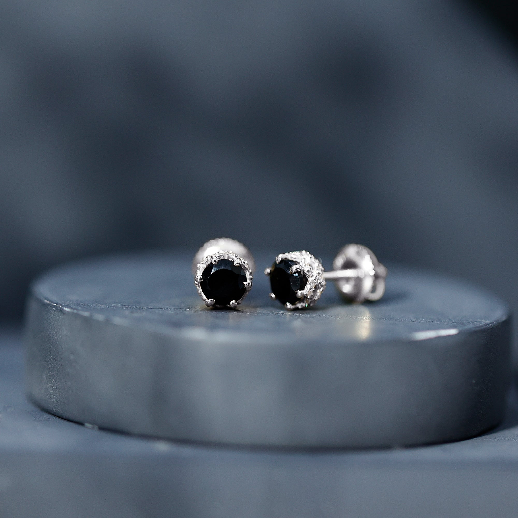 Black Onyx Wedding Stud Earrings with Diamonds