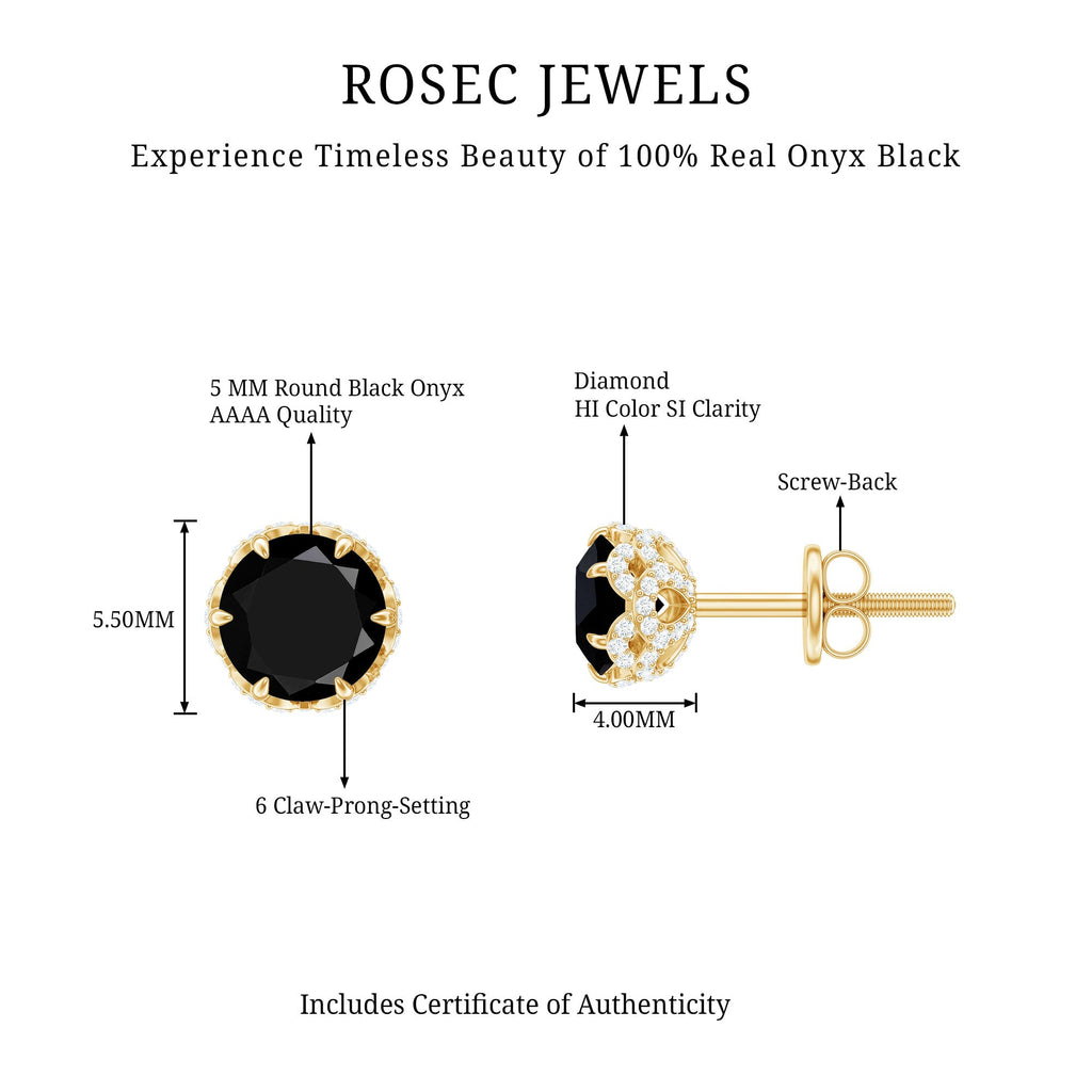 Black Onyx Wedding Stud Earrings with Diamonds
