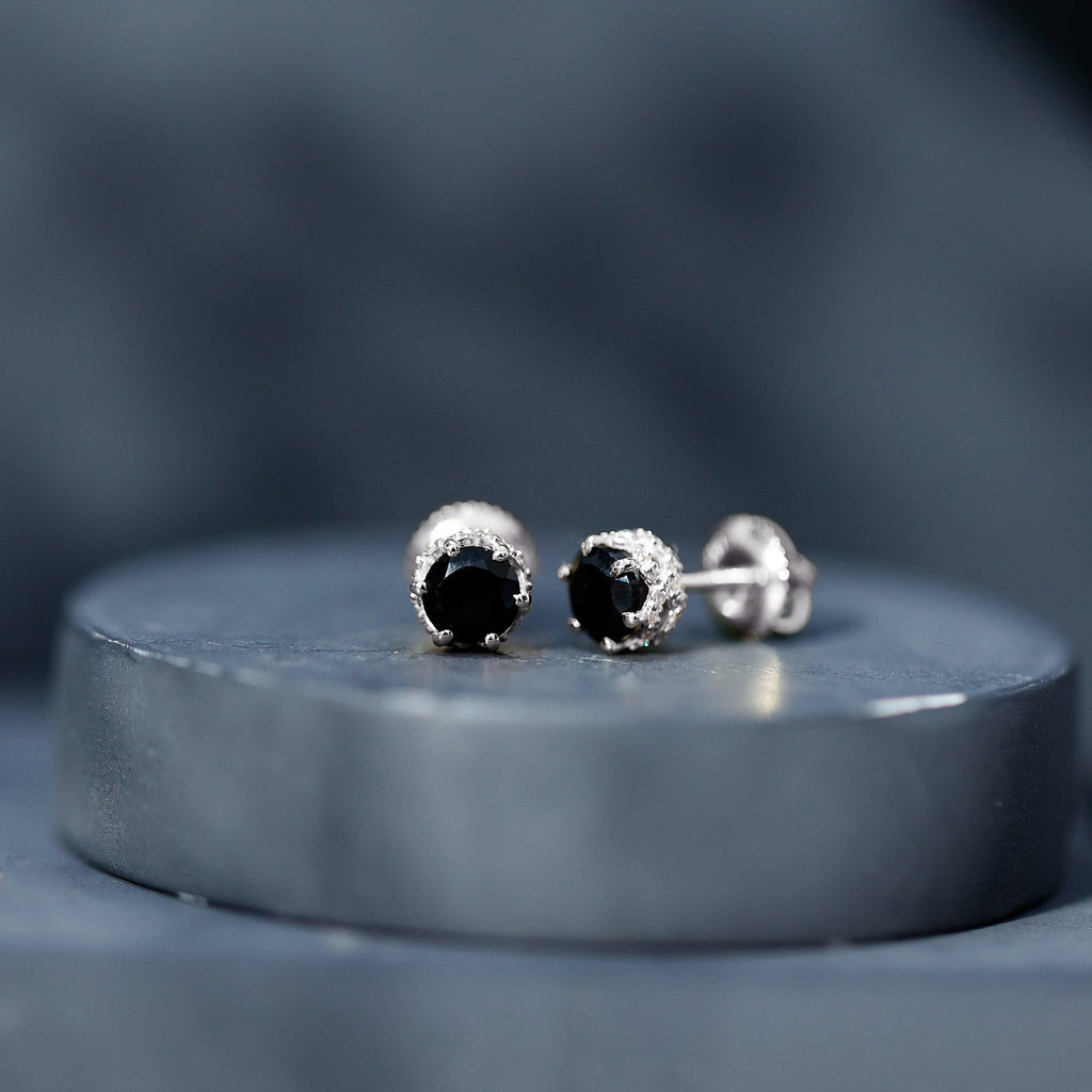 Lab Created Black Diamond Stud Earrings with White Diamonds